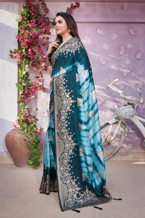 Firoji color viscose silk saree with zari weaving work