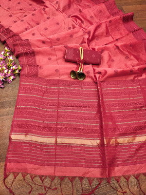 Gajari color soft raw silk saree with weaving work