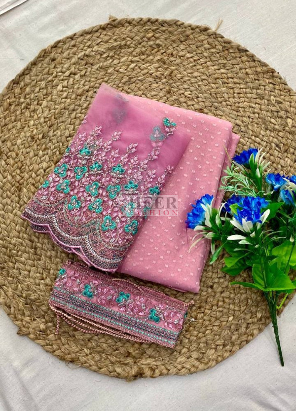 Snuggle Spot Women's Georgette Floral Printed Saree With Unstitched Blouse 5.5Mtr (Light Pink) main image 1