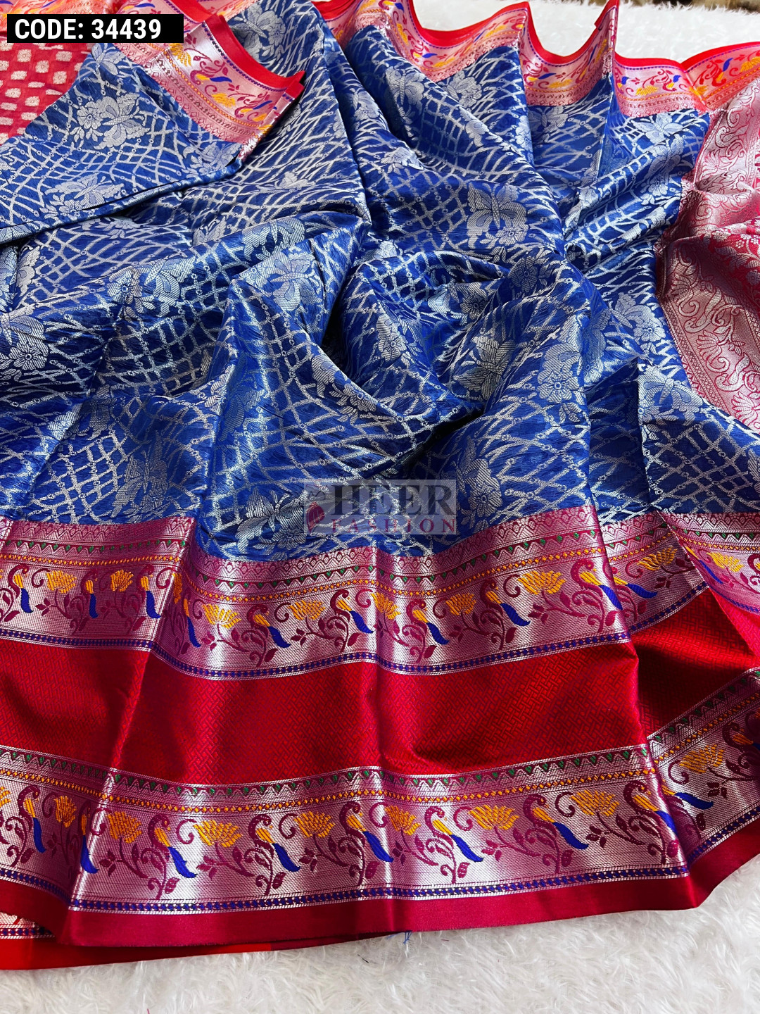 Royal blue color banarasi silk saree with zari weaving work
