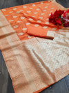 Orange color soft cotton silk saree with jacquard weaving butta
