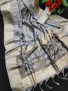 Gray color soft mulberry silk saree with zari woven butta and border