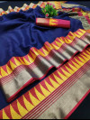 Navy blue color manipuri jecquard work saree with exclusive temple border