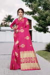 Pink color soft banarasi silk saree with golden zari weaving work