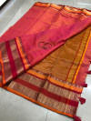 Peach color soft kota cotton saree with jacquard border