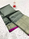 Gray color banarasi silk saree with silver zari work