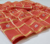 Peach color soft doriya cotton saree with zari weaving checks