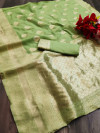 Pista green color soft cotton silk saree with jacquard weaving butta