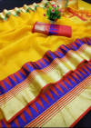 Yellow color manipuri jecquard work saree with exclusive temple border