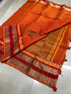 Orange color soft kota cotton saree with jacquard border