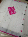 White color linen saree with mirror work