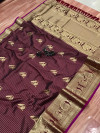 Magenta color kanchipuram silk saree with golden zari weaving work