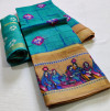 Firoji color soft linen saree with digital printed