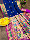 Navy blue color paithani silk saree with weaving pallu