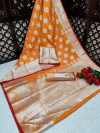 Orange color banarasi silk saree with jacquard weaving butta