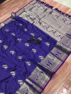 Violet color kanchipuram silk saree with golden zari weaving work