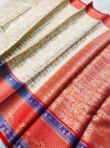 Cream color kanchipuram handloom weaving silk saree with zari work