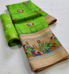 Green color soft linen saree with digital printed