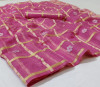 Baby pink color soft doriya cotton saree with zari weaving checks