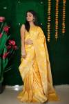 Yellow color kanchipuram silk handloom saree with zari work