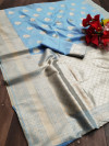 Sky blue color soft cotton silk saree with jacquard weaving butta