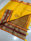 Yellow color soft kota cotton saree with jacquard border