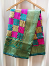 Rama green and pink color soft banarasi silk saree