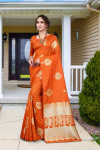 Orange color soft banarasi silk saree with golden zari weaving work