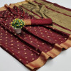 Maroon color soft cotton silk saree with jacquard weaving buttis