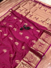 Pink color kanchipuram silk saree with golden zari weaving work