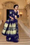 Navy blue color soft banarasi silk saree with golden zari weaving work