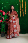 Coffee color soft linen silk saree  with zari work