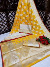 Yellow color banarasi silk saree with jacquard weaving butta