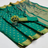Sea green color soft cotton silk saree with jacquard weaving buttis