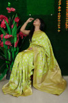 Parrot green color kanchipuram silk handloom saree with zari work