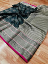 Gray color banarasi silk weaving jacquard saree with rich pallu