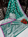 Green color banarasi silk saree with jacquard weaving butta