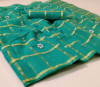 Green color soft doriya cotton saree with zari weaving checks