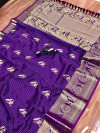 Purple color kanchipuram silk saree with golden zari weaving work