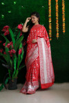 Red color lichi silk weaving saree with zari work