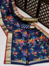 Navy blue color pure jamdani weaving saree with zari work