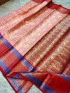 Peach color kanchipuram handloom weaving silk saree with zari work
