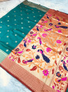 Rama green color paithani silk saree with weaving rich pallu