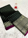 Black color banarasi silk saree with silver zari work