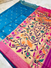 Firoji color paithani silk saree with weaving rich pallu