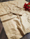 Cream color soft cotton silk saree with jacquard weaving butta
