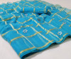 Firoji color soft doriya cotton saree with zari weaving checks