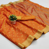 Orange color soft cotton silk saree with jacquard weaving buttis