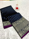 Navy blue color banarasi silk saree with silver zari work
