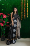 Black color soft linen silk saree with zari work